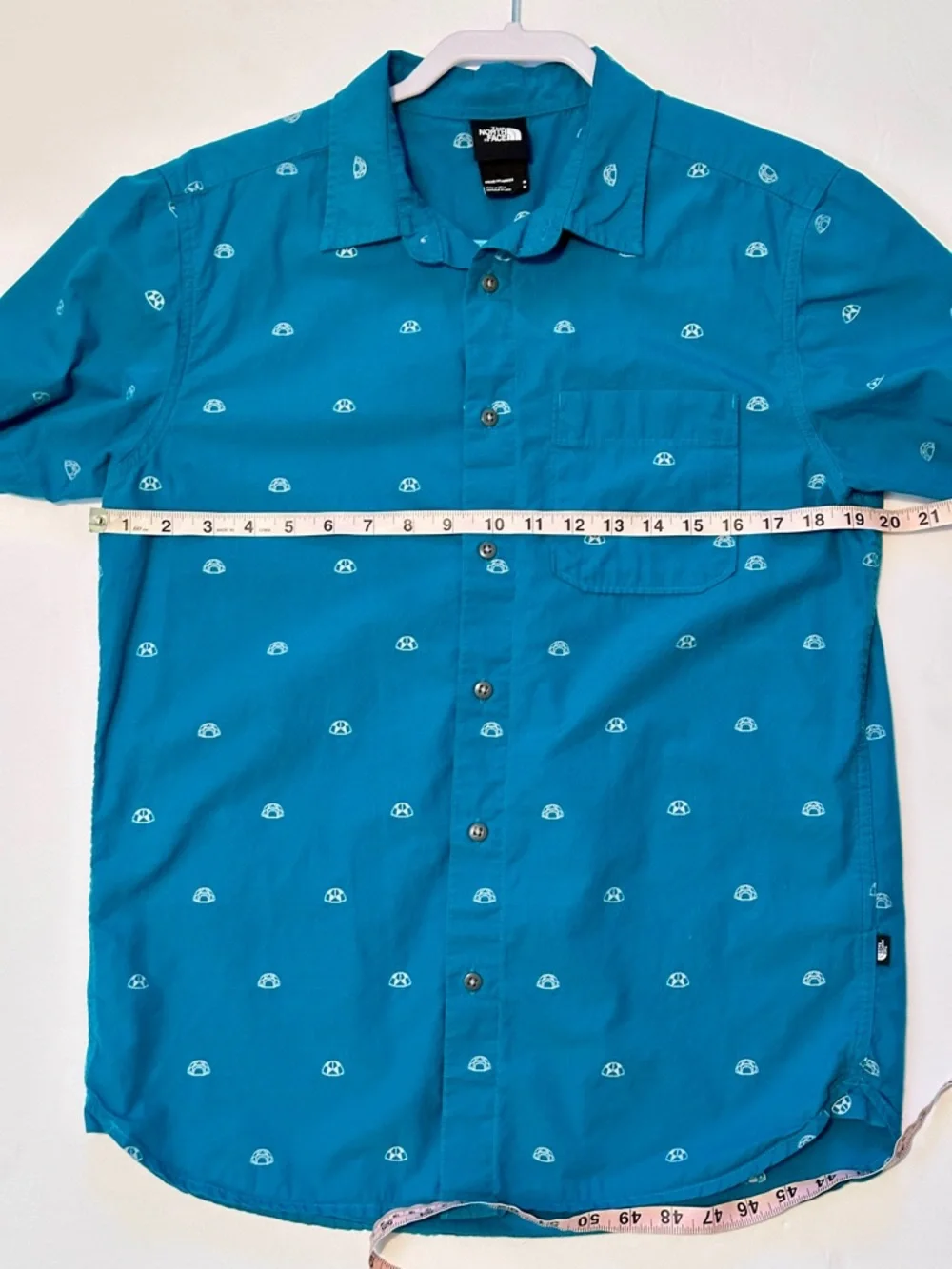 The North Face Teal Short Sleeve Baytrail‎ Jacq Shirt Tent Print Men Medium